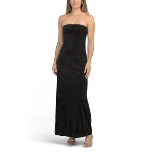 DRA Black Rhinestone Embellished Velvet Tube Dress